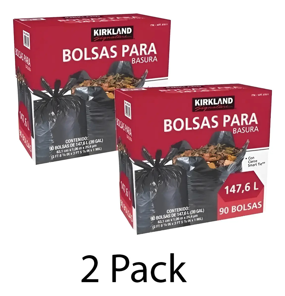 2 Pack Bolsas Para Basura Kirkland 147 L 90 Pz (2 Cajas)