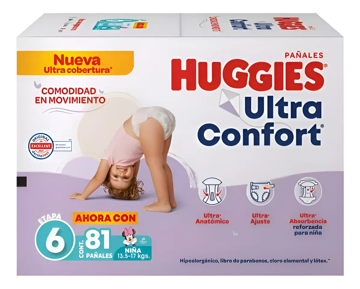 Pañales Etapa 6 Huggies Ultraconfort Niña 81 Piezas Msi 13.5 A 17 Kgs Niñas