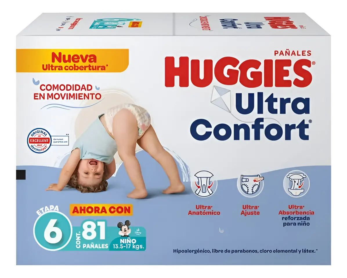 Pañales Etapa 6 Huggies Ultraconfort Niño 81 Piezas 13.5 A 17 Kgs Niños