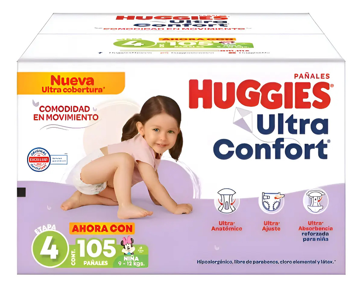 Pañales Etapa 4 Huggies Ultraconfort Niñas 105 Piezas Msi 9 A 12 Kg Niñas