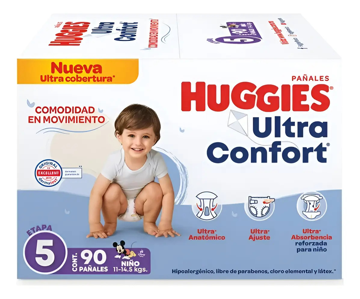Pañales Etapa 5 Huggies Ultraconfort Niño 90 Piezas 11 A 14.5 Kgs Niños