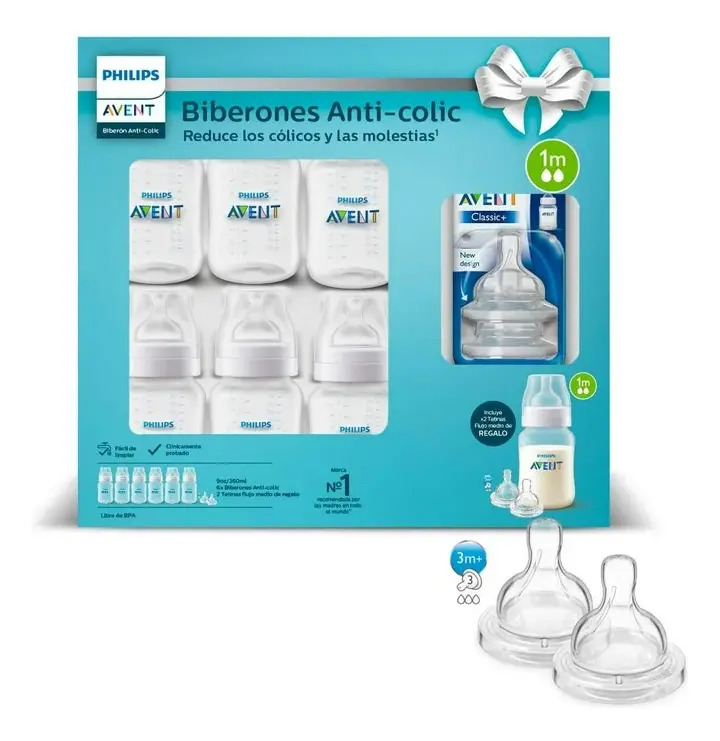 Set De Biberones Avent 6 Pzas De 260 Ml + 2 Tetinas 1 Blanco